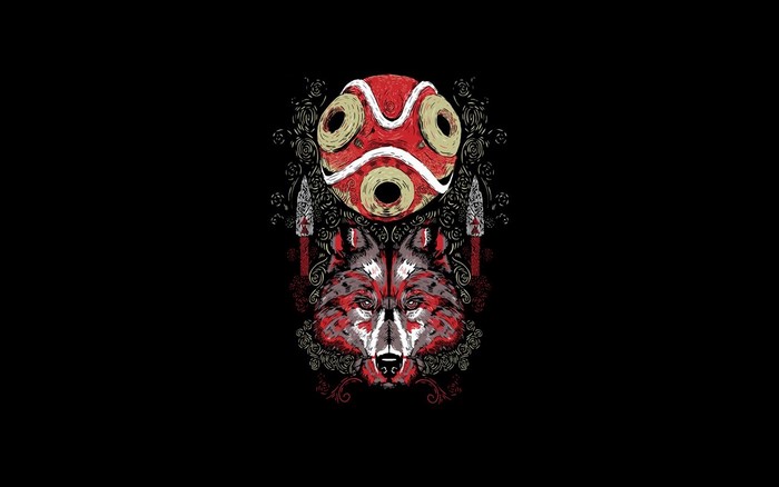 Wolf mask and wolf illustration from Princess Mononoke