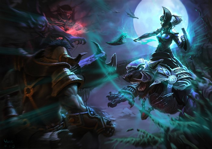 Templar Assassin from Dota 2 fighting monsters