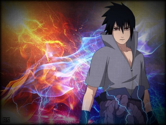 Sasuke Uchiha from Naruto Shippuden with elemental effects