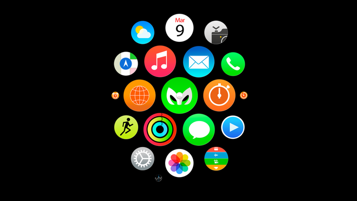 Apple Watch app icons on black background