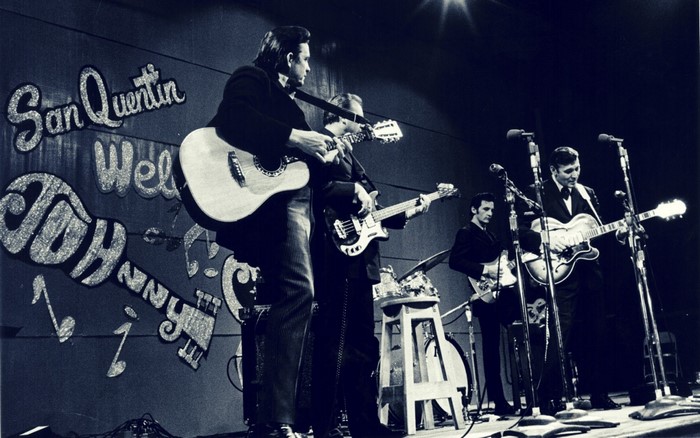 Johnny Cash performing at San Quentin