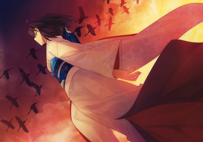 Ryougi Shiki from Kara no Kyoukai with cranes