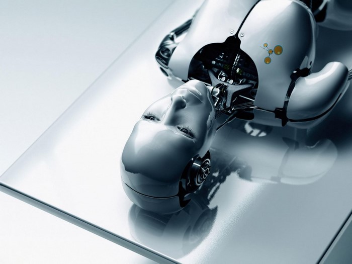 Robot lying on a reflective surface
