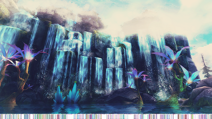 Perfect World screenshot of a fantasy waterfall landscape