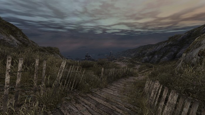 Dear Esther: Beach landscape with wooden path and sea