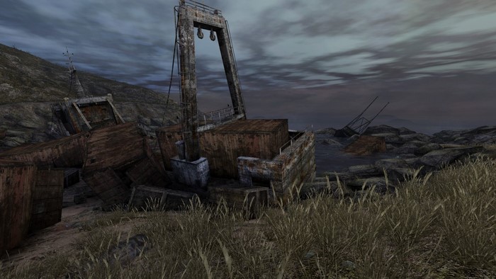 Wrecked ship on a rocky shore in Dear Esther