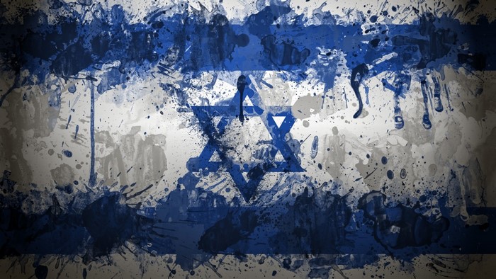 Abstract painting of the flag of Israel with paint splatters