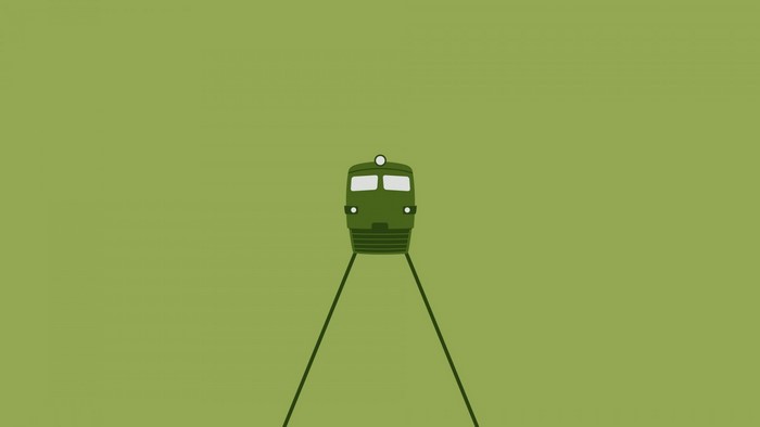 Minimalist green train on stilts