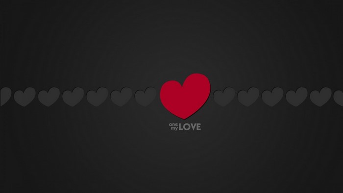 Red heart with text 'one my LOVE' on dark background