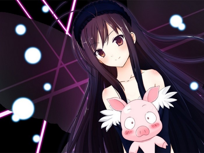 Kuroyukihime from Accel World with a pig plush