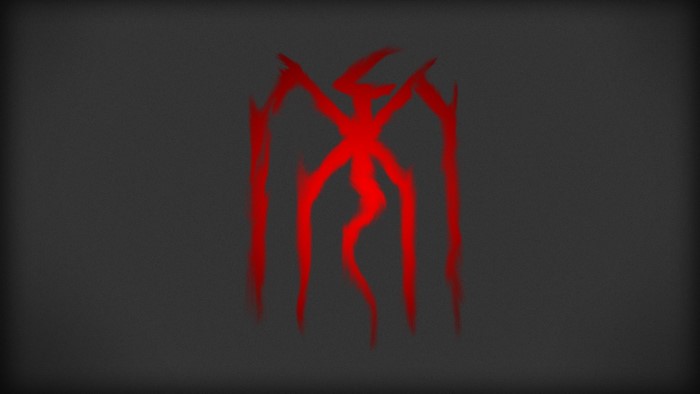 Red symbol on a dark background