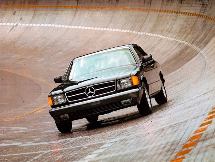 Black Mercedes-Benz S-Class Coupe on a banked track