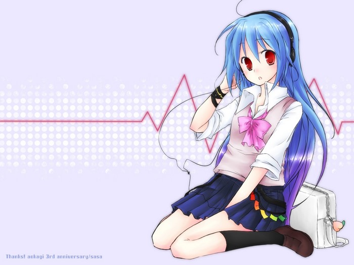 Anime girl with blue hair and headphones