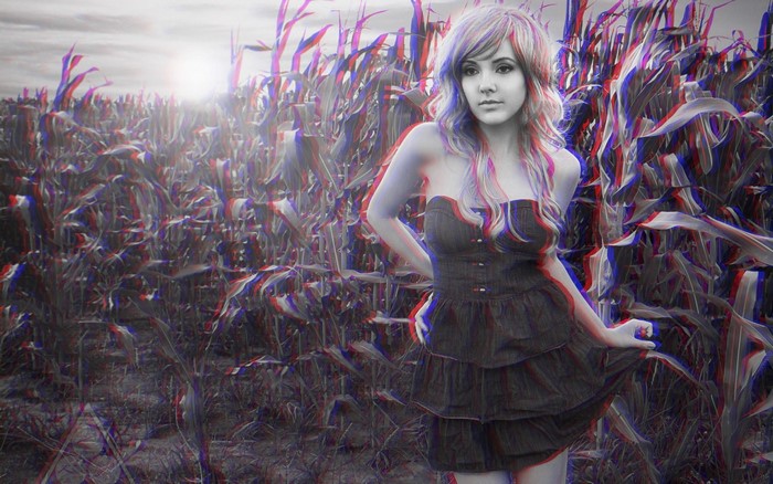 Woman in a cornfield with 3D effect