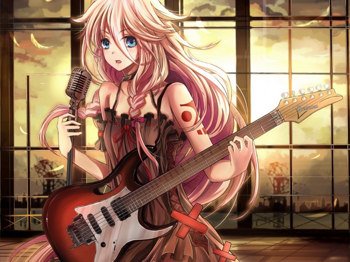 IA Vocaloid anime girl playing guitar and singing