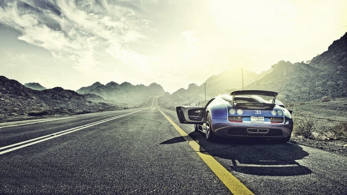 Bugatti Veyron Super Sport on a desert road