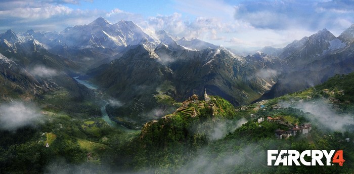 Far Cry 4 landscape with mountains and a valley