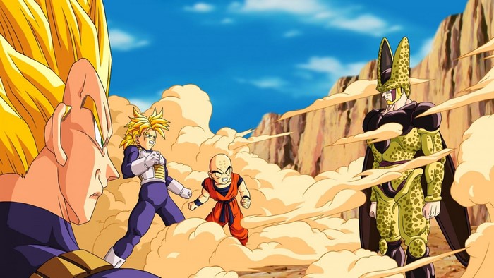 Vegeta, Trunks, Krillin, and Cell from Dragon Ball Z