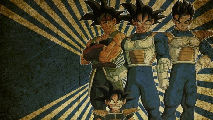 Bardock, Goku, Gohan, and Vegeta from Dragon Ball Z