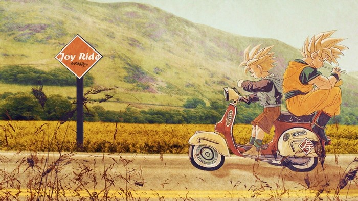 Goku and Gohan from Dragon Ball Z on a scooter