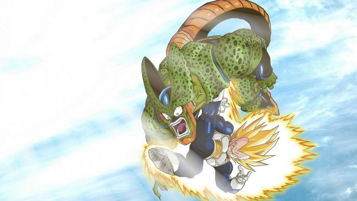 Cell fighting Vegeta from Dragon Ball Z