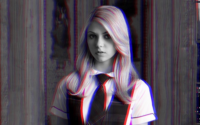 Girl in school uniform with anaglyph 3D effect