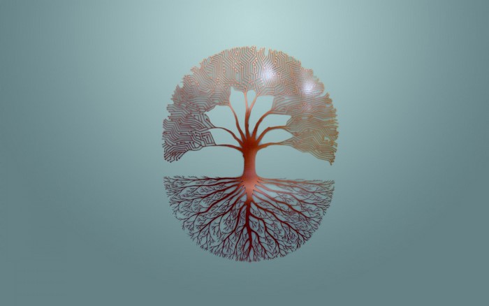 Tree with circuit board branches and roots