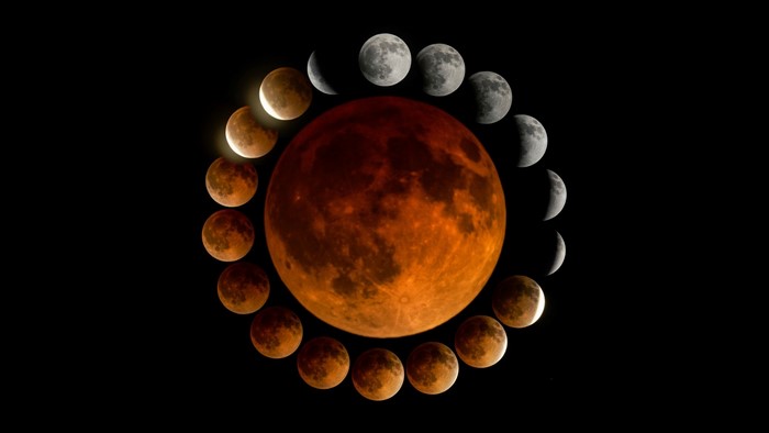 Lunar eclipse phases arranged in a circle