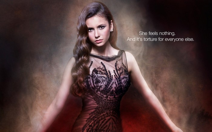 Nina Dobrev in a black lace gown photo shoot