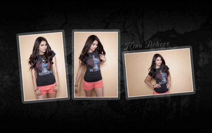 Nina Dobrev Posing in a T-shirt and Shorts