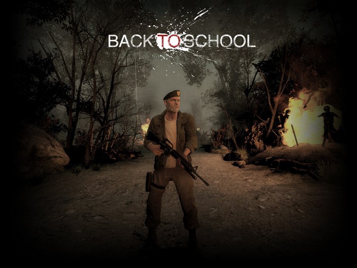 Bill from Left 4 Dead 2 with rifle and fire