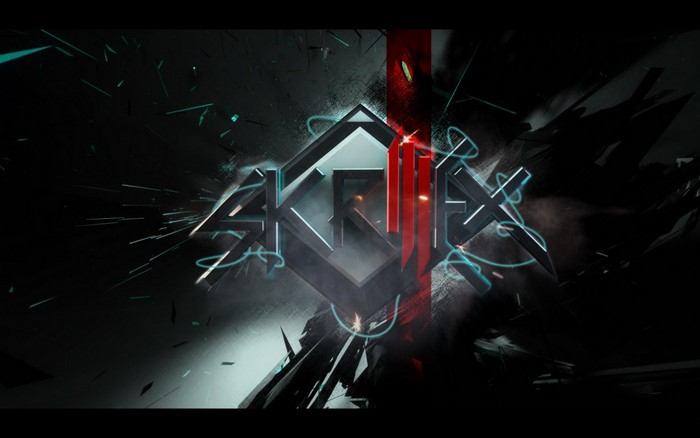 Skrillex logo with abstract digital art
