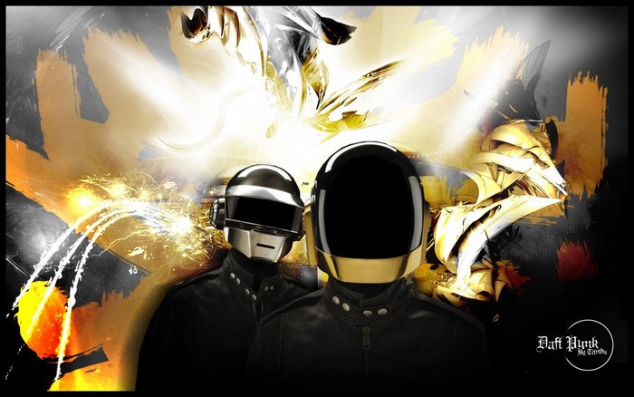 Daft Punk artwork with abstract golden elements