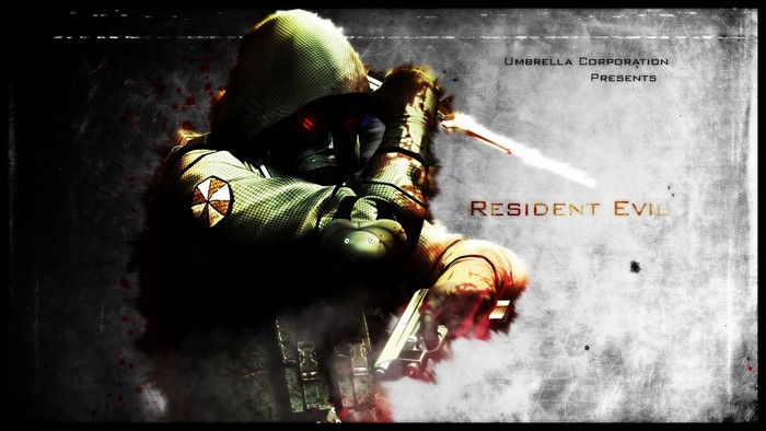 Resident Evil Poster featuring a soldier with Umbrella Corporation logo
