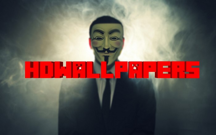 Anonymous mask with HDWALLPAPERS text