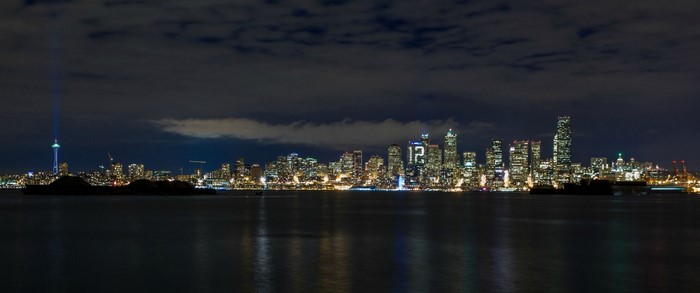 Seattle skyline at night with Space Needle