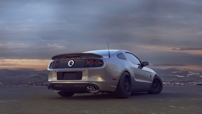 Silver Ford Mustang Shelby GT500 rear view