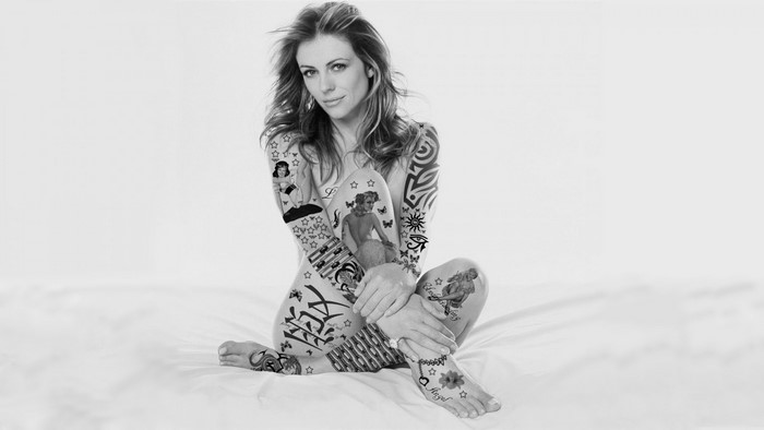 Elizabeth Hurley with full body tattoos