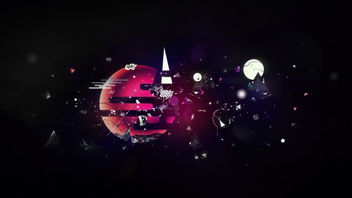 Abstract red sphere with geometric shapes and light
