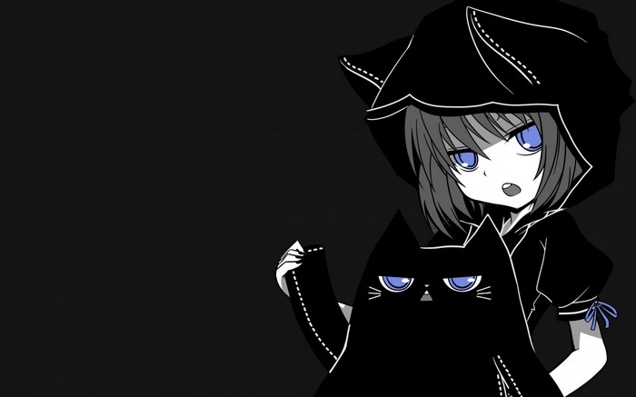 Anime girl with cat wearing a hood