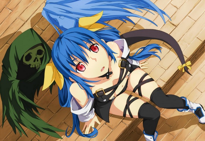 Dizzy from Guilty Gear with Blue Hair and Red Eyes