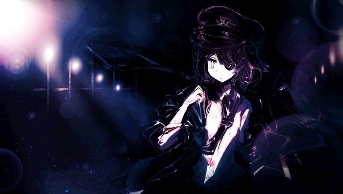 Anime girl in a dark, moody setting with lights