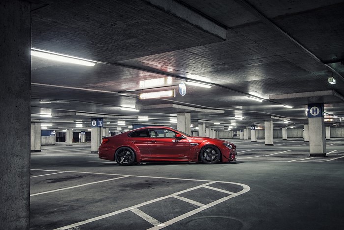 Red Prior Design Widebody BMW M6 in Parking Garage