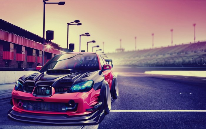 Modified Subaru Impreza WRX STI on a race track