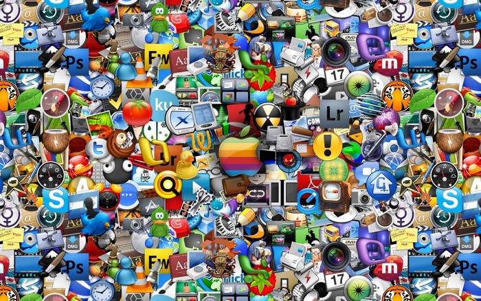 Collage of computer icons and logos