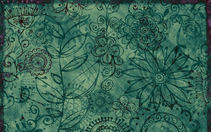 Green abstract floral pattern with textured background