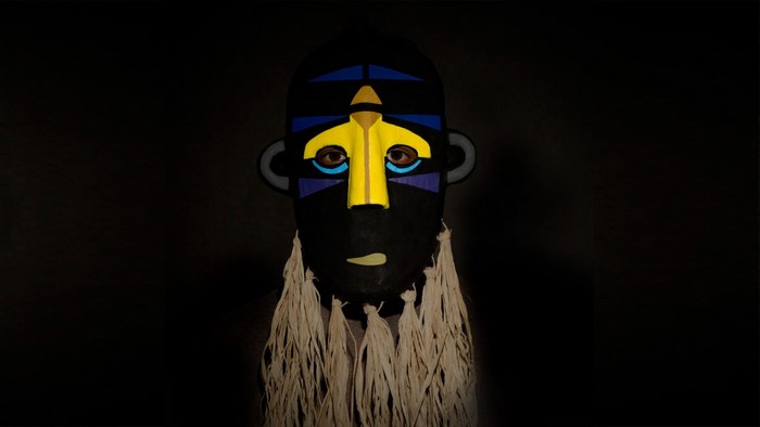 SBTRKT mask with blue and yellow accents