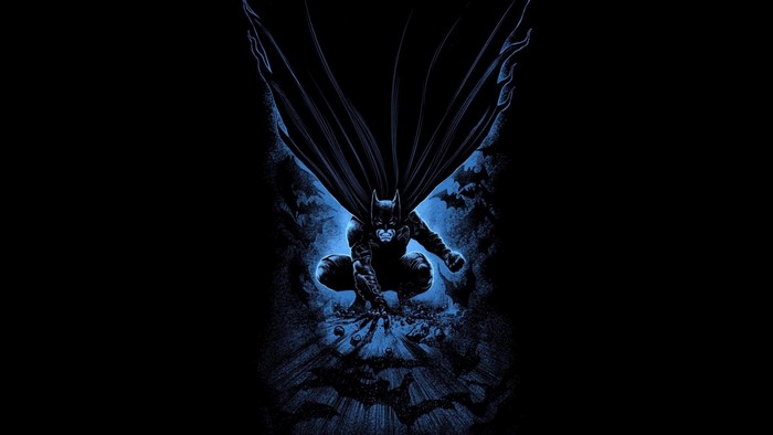 Batman from DC Comics crouching in darkness