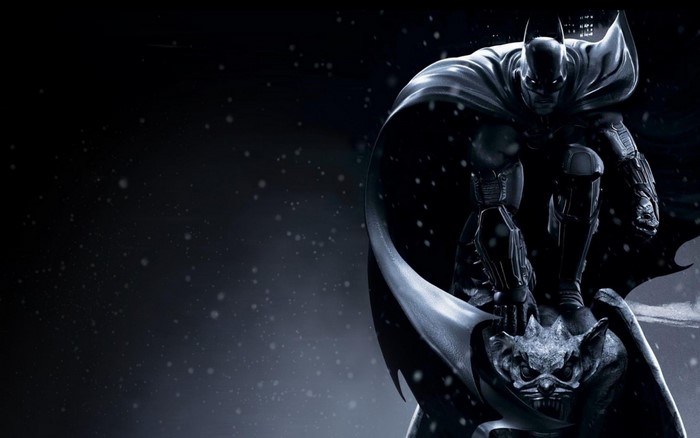 Batman from DC Comics perched on a gargoyle