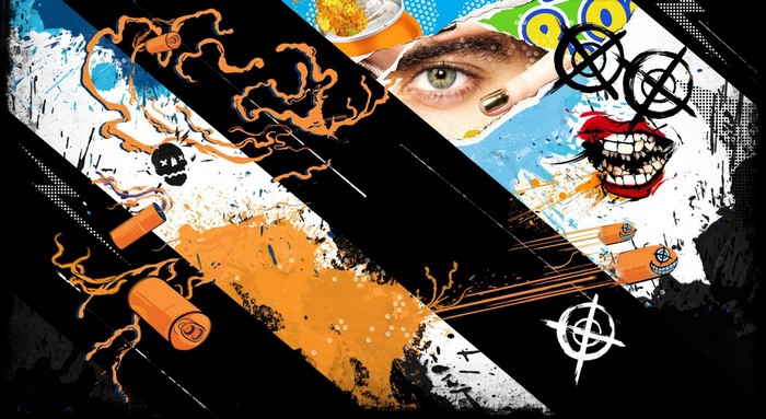 Sunset Overdrive illustration with cartoon elements